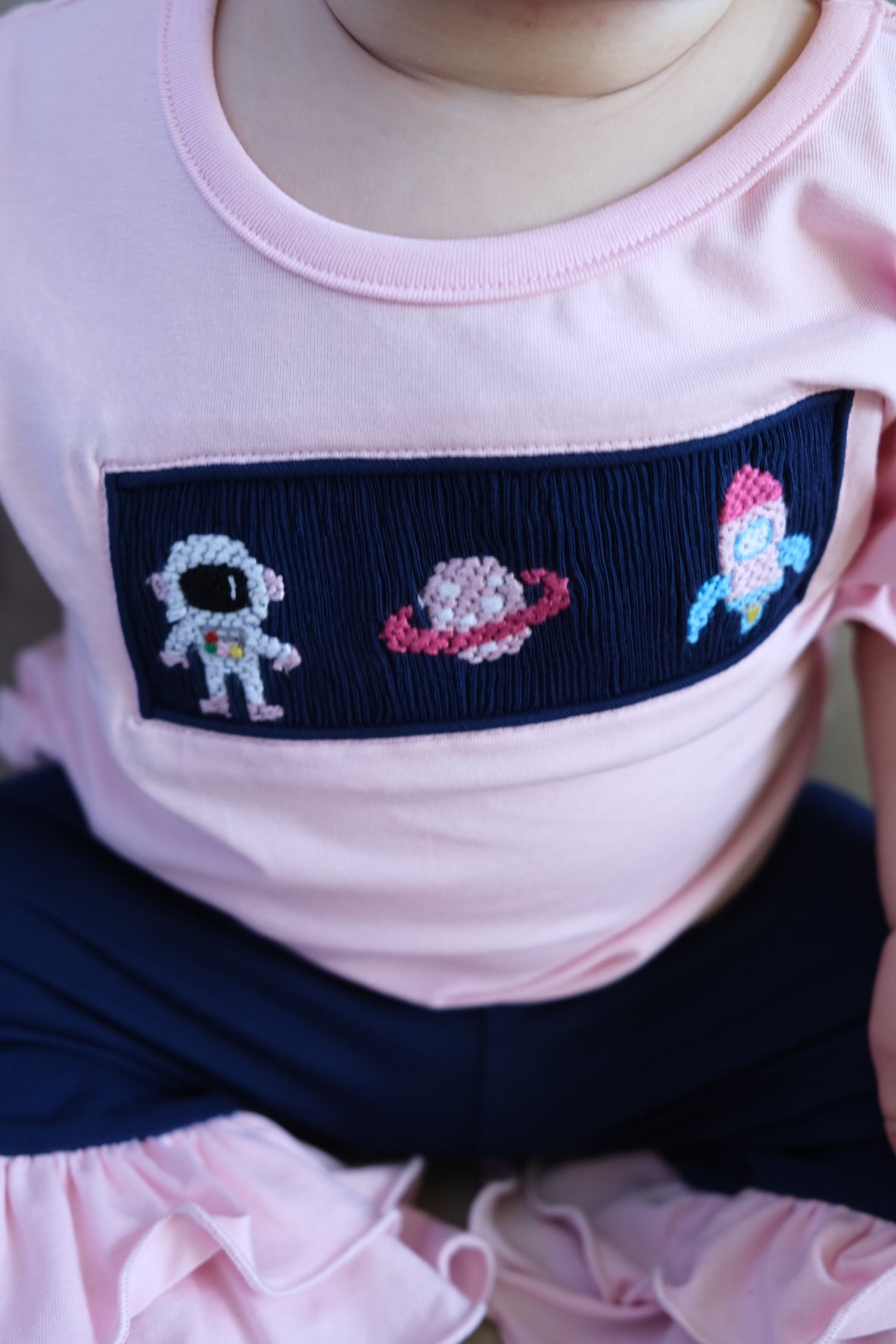 Space Smocked Girls Pant Set