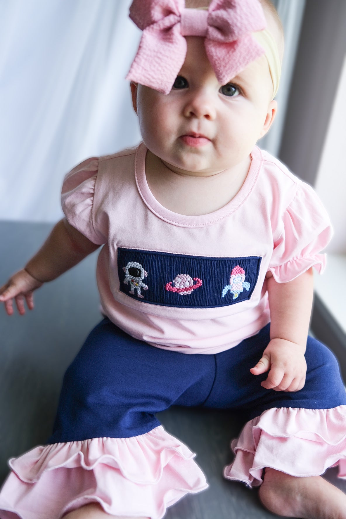 Space Smocked Girls Pant Set