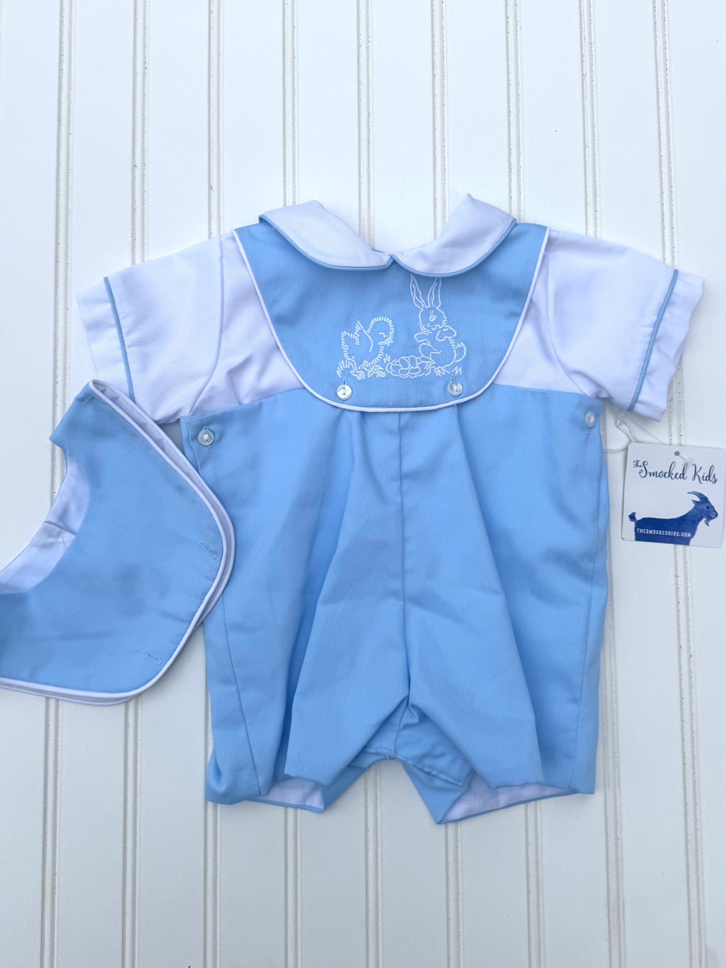 Blue Shortall with Peter Pan Shirt (includes Easter Bib & Plain Bib)