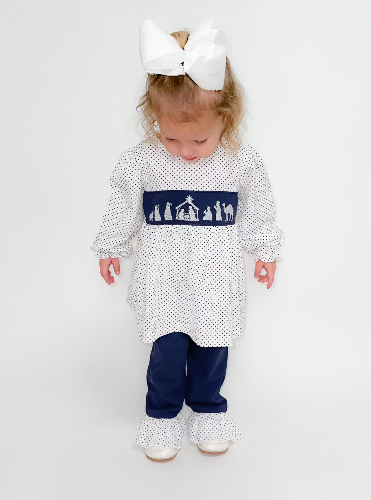 Nativity Scene Smocked Girls Pant Set