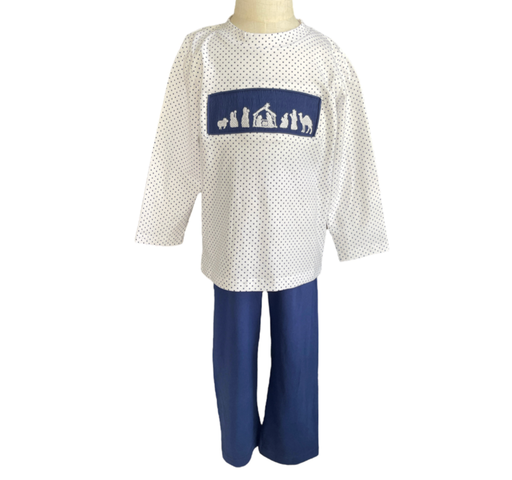 Nativity Scene Smocked Boys Pant Set