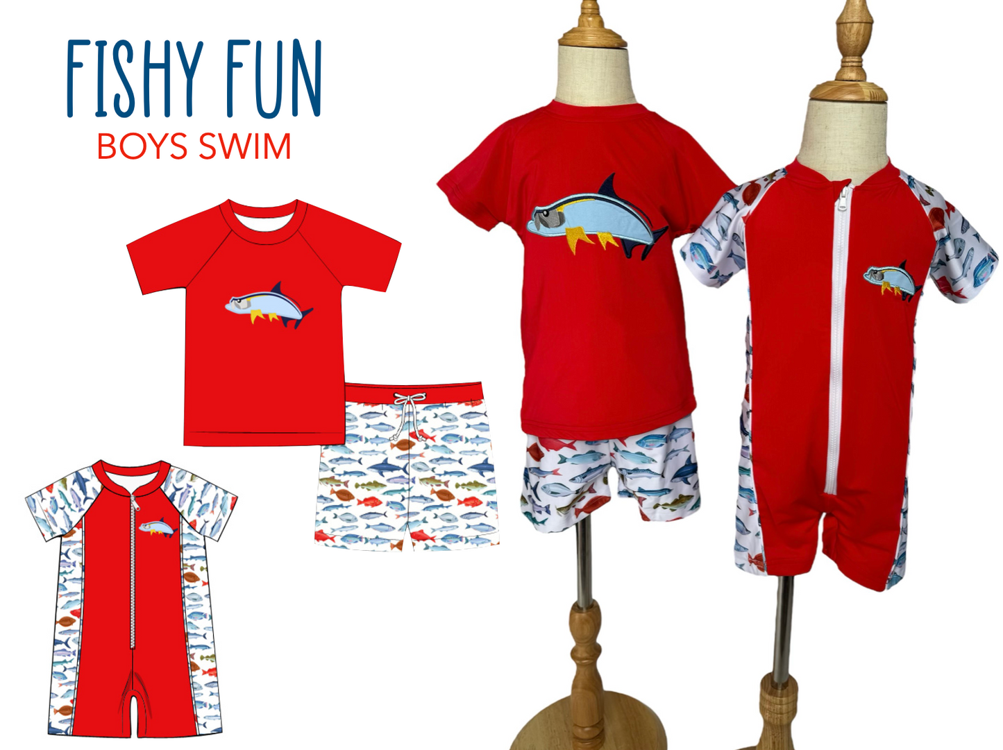 Fishy Fun Swimsuit - One Piece Zip Up