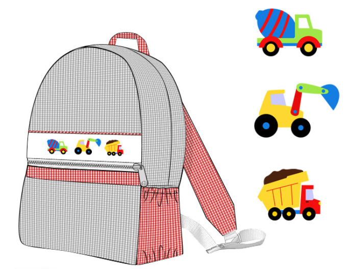 Construction Truck Hand Smocked Backpack