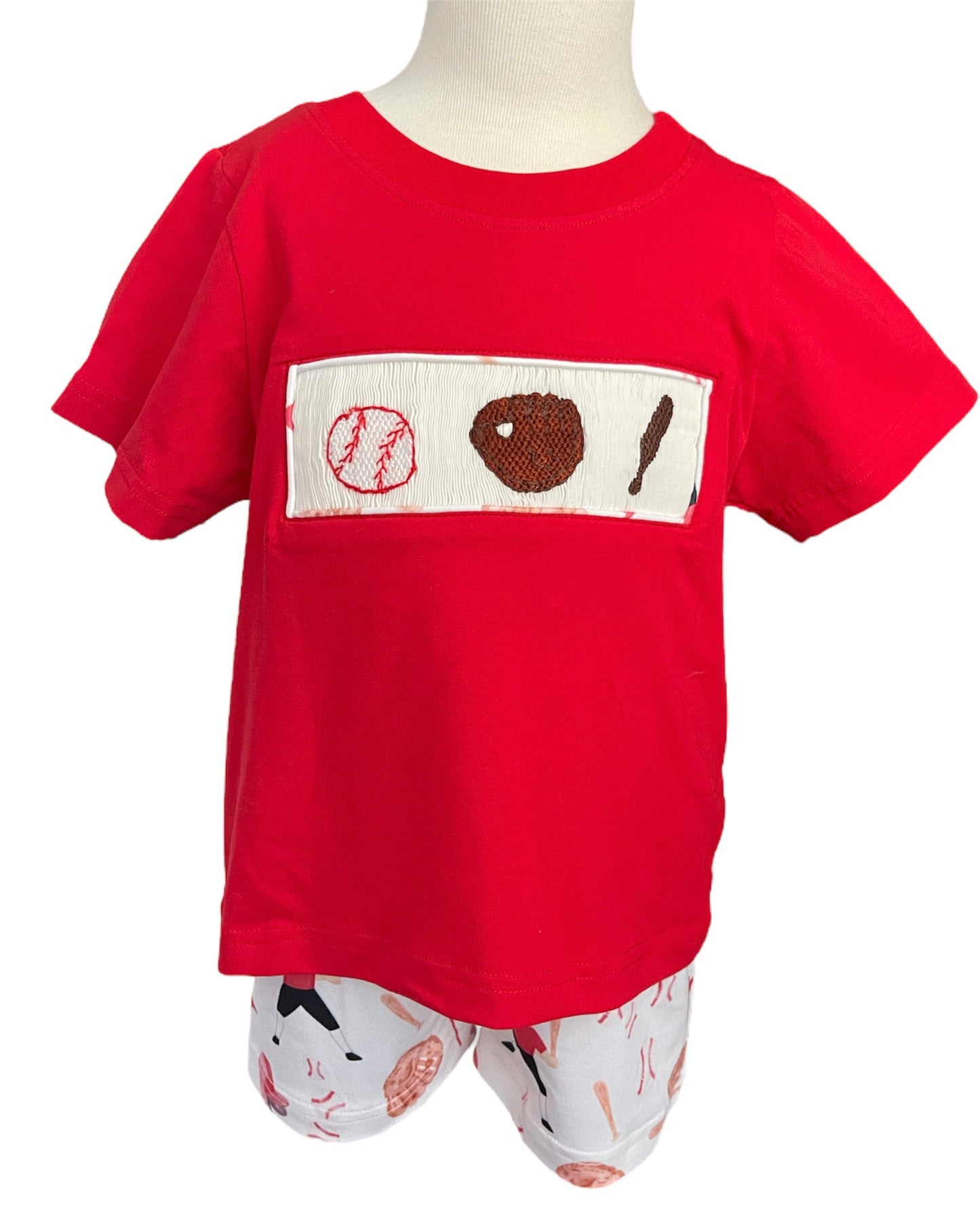 Baseball Smocked Short Set