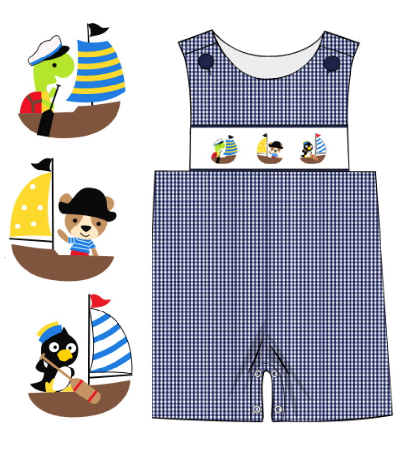 Sailing Animals Smocked Shortall