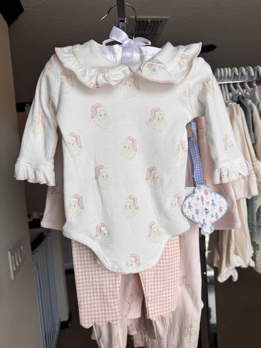 Santa Pink Set Ruffle Onesie with Pants