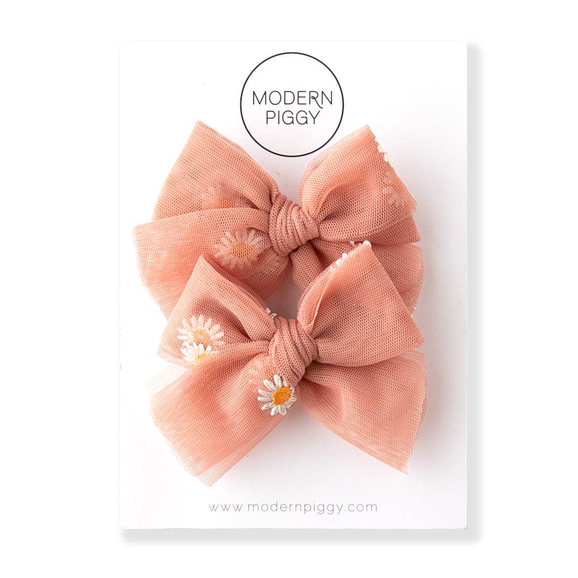 Blushing Daisy | Tulle Bow - Pigtail Set